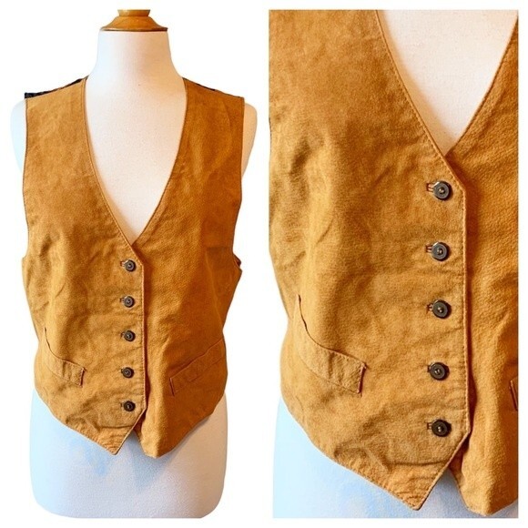 NWT Arizona Southwest Tan Leather Cowhide Button Front Vest - Large - Picture 6 of 7